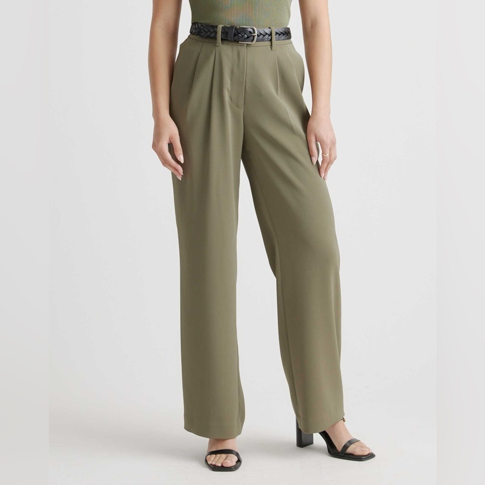 Quince Stretch Crepe Pleated Wide Leg Pants size 14
